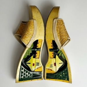 Vintage Souvenir Hand Carved Wooden Shoes Painted Asian